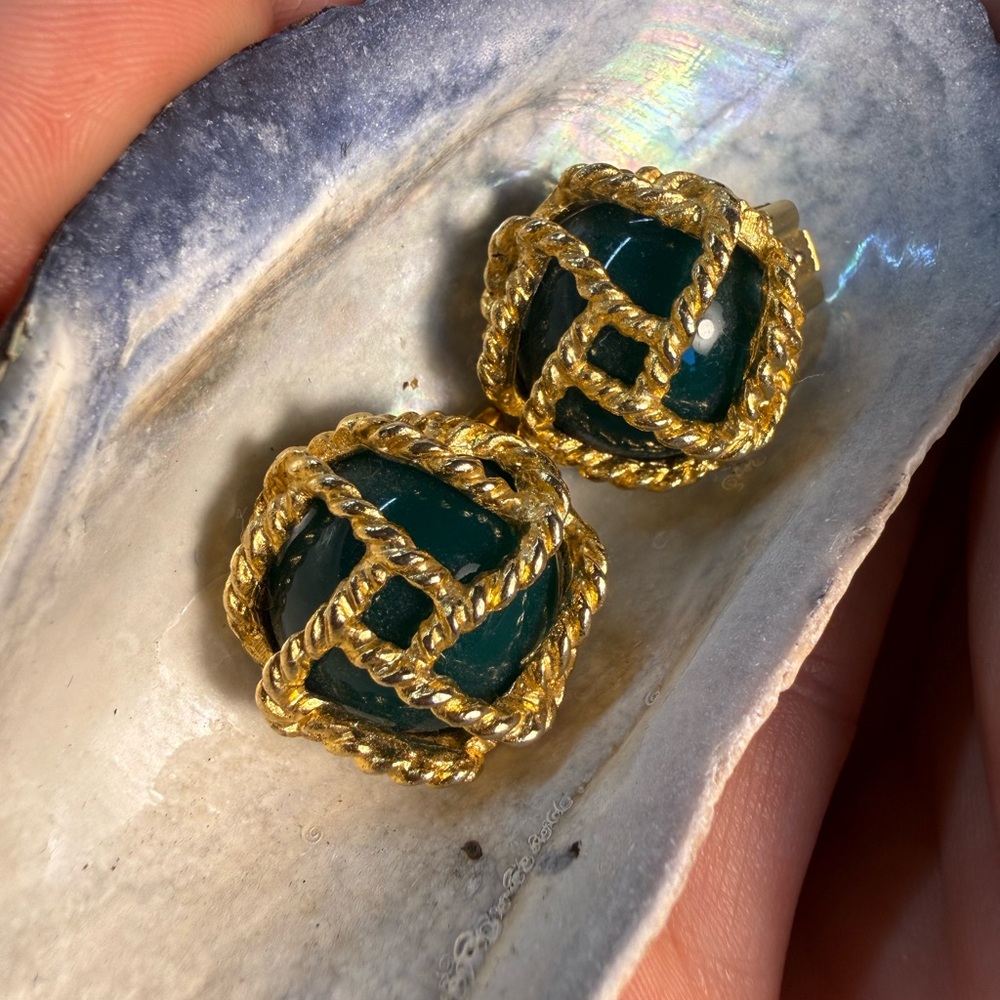 Paolo Gucc Earrings in Gold and Green